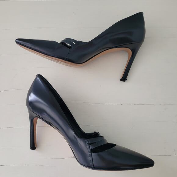 Via Spiga Black Patent Leather Stiletto Heels Double Buckle Pumps 9.5 - Picture 11 of 14
